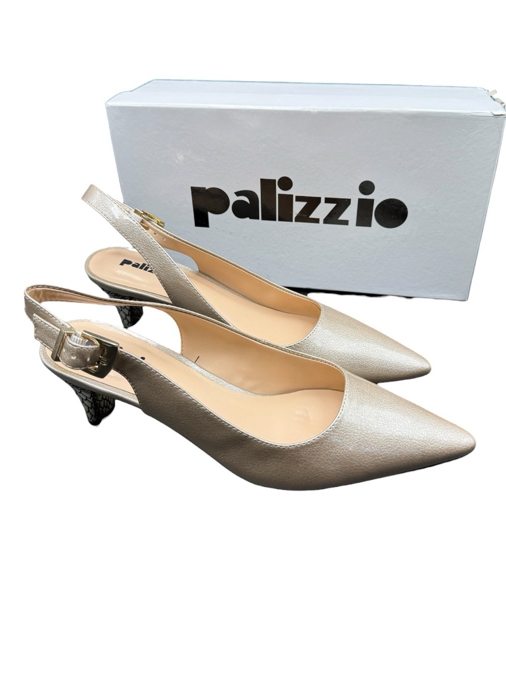 J. Renee Mayetta Metallic Taupe Patent Slingback Pumps 10M